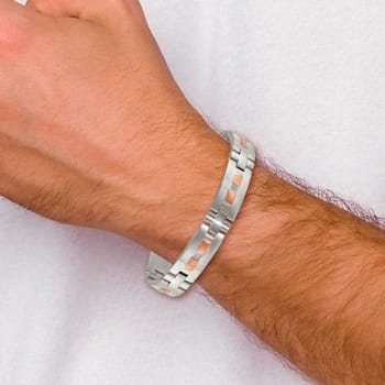 White Cubic Zirconia Stainless Steel Brushed Rose IP Plated Men's Bracelet