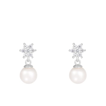 White Cultured Freshwater Pearl 14k White Gold Earrings 7-7.5mm