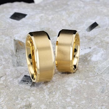RADIATE Gold-Plated Titanium Flat Brushed Center Men's Wedding Ring With
Beveled Polished Edges 8mm