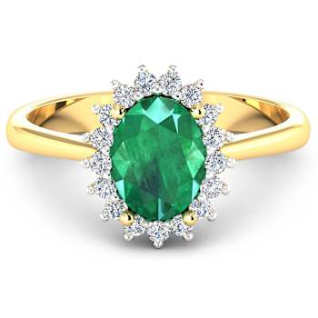 1.75ctw Green Emerald and Diamond 14K Yellow Gold Halo Ring