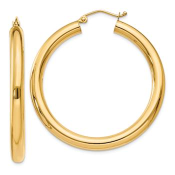14k Yellow Gold 1 9/16" Polished Tube Hoop Earrings