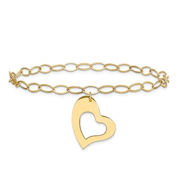 14K Yellow Gold Yellow Gold Dangle Heart Bracelet