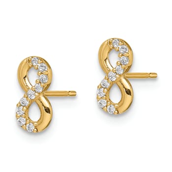 14k Yellow Gold Infinity Symbol Cubic Zirconia Stud Earrings