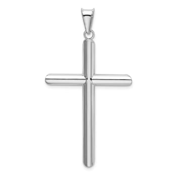 Rhodium Over 14k White Gold 3D Polished Tube Cross Pendant