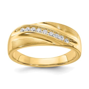 14K Yellow Gold Lab Grown Diamond Polished and Satin Men's Band