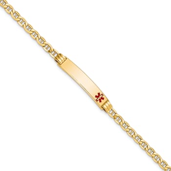 10k Yellow Gold Medical Red Enamel Mariner Link ID Bracelet