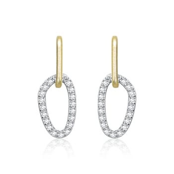 Oval CZ Halo Drop Earrings In 14K Gold Over Brass