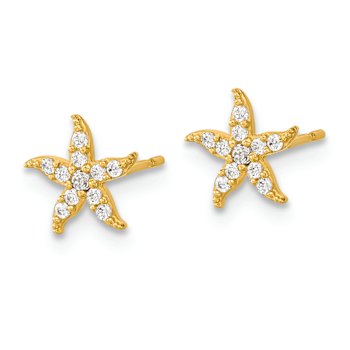 14K Yellow Gold Childrens Cubic Zirconia Starfish Post Earrings
