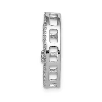 Rhodium Over 14k White Gold Oval Diamond Fleur de Lis Chain Slide Pendant