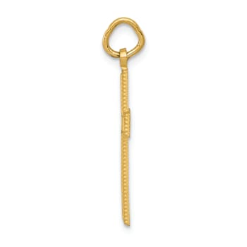 14k Yellow Gold Diamond-Cut and Satin Cross Pendant