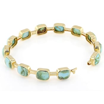 Bi-Color Turquoise Rectangular Cushion Bangle In 18K Gold Over Sterling Silver