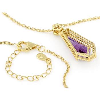 Amethyst And White Zircon Pendant Necklace In 18K Gold Over Sterling
Silver 3.79ctw