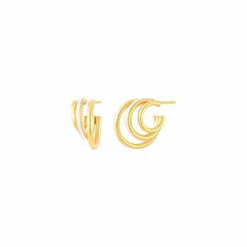 14K Yellow Gold Over Sterling Silver Enamel Triple Hoop Earrings in White