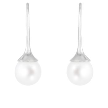 8-8.5mm White Cultured Freshwater Pearl Rhodium Over Sterling Silver Earrings