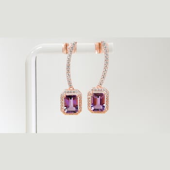 Amethyst and CZ 3.19 Ctw Octagon 18K Rose Gold Over Sterling Silver
Dangle Earrings