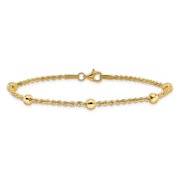 14K Yellow Gold Diamond-cut Beaded Rope Chain Bracelet