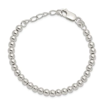 Sterling Silver Polished Beaded Chain with 1-inch Extensions Children's Bracelet