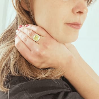 Lab Created Yellow Sapphire with White Topaz Accents 18K Yellow Gold
Over Sterling Silver Halo Ring