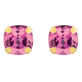 5mm Cushion Pink Topaz 10k Yellow Gold Stud Earrings