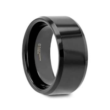 INFINITY Black Tungsten Ring with Beveled Edges 12mm