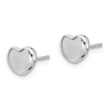 Rhodium Over 14k White Gold 7mm Polished Heart Stud Earrings