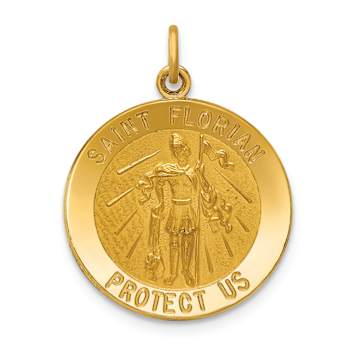14k Yellow Gold Polished and Satin Medium St. Florian Medal Pendant