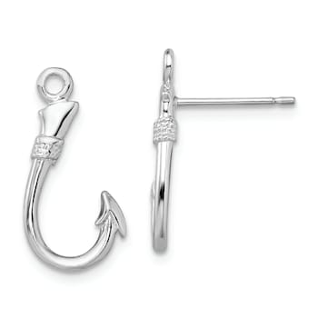 Rhodium Over Sterling Silver Polished Fish Hook Post Earrings