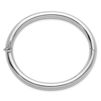 Rhodium Over Sterling Silver 6mm Tube Hinged Bangle