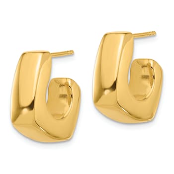 14k Yellow Gold Polished 11/16" Square J-Hoop Post Earrings
