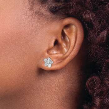 Rhodium Over 14k White Gold 10mm Diamond Flower Stud Earrings