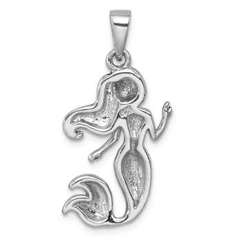 Rhodium Over Sterling Silver Antiqued Mermaid Pendant