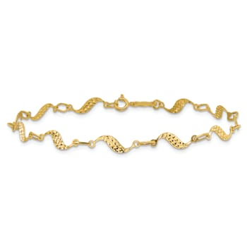 14k Yellow Gold 5mm Diamond-Cut Fancy Link Bracelet