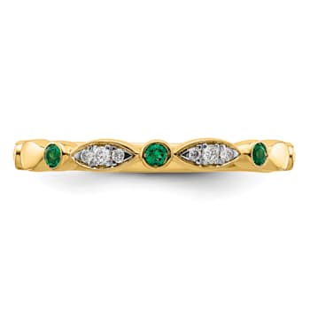 14K Yellow Gold Stackable Expressions Lab Created Emerald and Diamond
Ring 0.07ctw