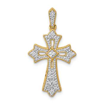 14K Two-tone Gold  Diamond Fleur-De-Lis Cross Pendant