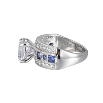 Blue And White Cubic Zirconia Platinum Over Silver Ring 6.21ctw