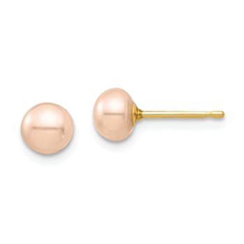 14K Yellow Gold Children's 5-6mm Pink Button Freshwater Cultured Pearl
Stud Earrings