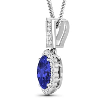 1.60ctw 14K White Gold Tanzanite and White Diamond Pendant with 18 inch
Cable Chain