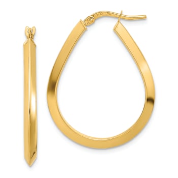 14k Yellow Gold Polished 1 1/16" Knife Edge Teardrop Shape Hoop Earrings