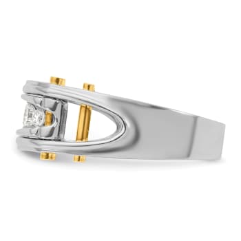 14K Yellow and White Gold Men's Polished Grooved Cut-Out 5-Stone Diamond Ring
