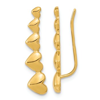 14k Yellow Gold Heart Polished Ear Climber Earrings