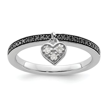 Rhodium Over Sterling Silver Stackable Expressions Heart Black and White
Diamond Ring 0.129ctw
