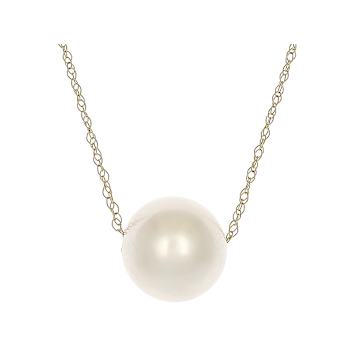 9mm Cultured Freshwater Pearl Station Necklace in 14k Yellow Gold