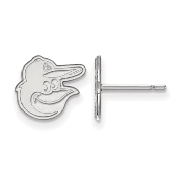 Rhodium Over Sterling Silver MLB LogoArt Baltimore Orioles Post Earrings