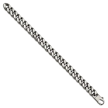 Ruthenium Over Sterling Silver Antiqued Brushed Curb Link Bracelet