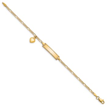 14k Yellow Gold Dangling Heart Children's Figaro Link ID Bracelet