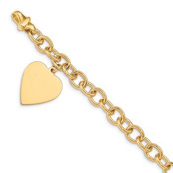 14k Yellow Gold Link with Heart Charm Bracelet