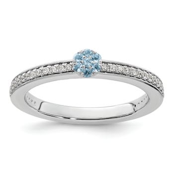 14K White Gold Stackable Expressions Aquamarine and Diamond Ring 0.075ctw
