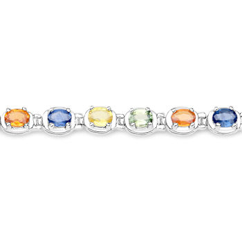 Yellow Blue Green Sapphire Rhodium Over Sterling Silver Tennis Bracelet 5.4ctw
