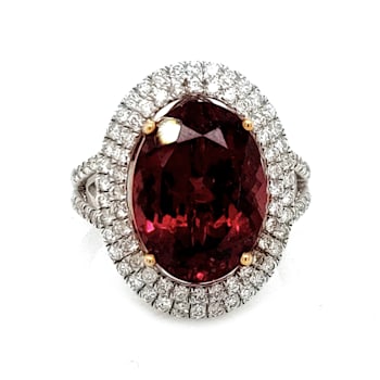 9.29 Ctw Garnet 0.82 Ctw White Diamond Ring in 14K 2-Tone
