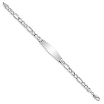 Rhodium Over 14k White Gold Polished Soft Diamond Shape Figaro ID Bracelet